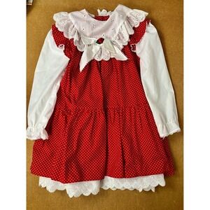 Vintage Girls Red Gingham Lace Collar 100% Cotton Dress Sz 5 Made in USA
